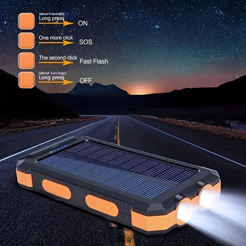 Повербанк-сонячна батарея 10000mAh (Чорний / Помаранчевий) Повербанк-сонячна батарея 10000mAh (Чорний / Помаранчевий)