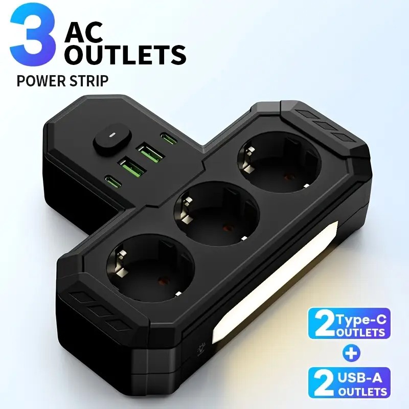 Трійник 7-в-1 панель живлення з USB. Білий Трійник 7-в-1 панель живлення з USB. Білий