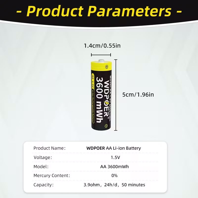 Акумулятори WDPOER R6 AA 3600mAh 1.5 V Li-ion 1 шт. Акумулятори WDPOER R6 AA 3600mAh 1.5 V Li-ion 1 шт.